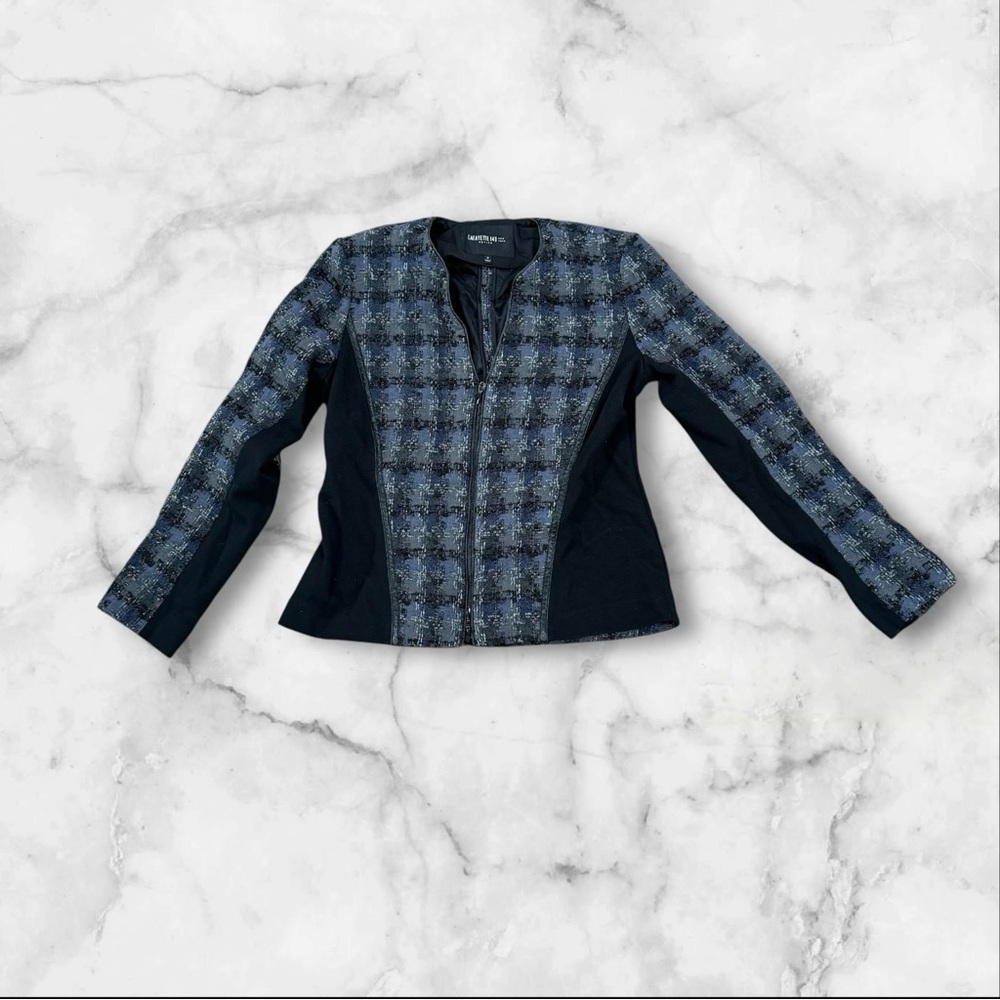 Lafayette 148 New‎ York Black Gray & Blue Wool Blend Jacket Womens Size 2P